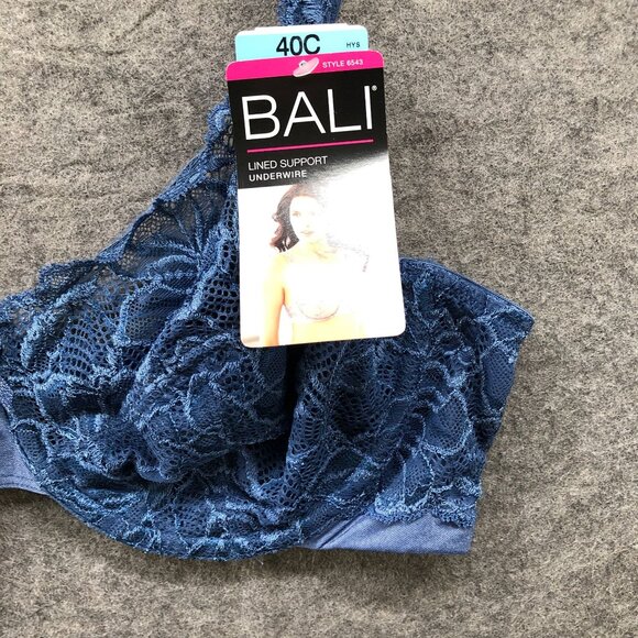 NWT BALI Lined Support Underwire Bra 40C Blue Lace Lightly Lined - Picture 3 of 9